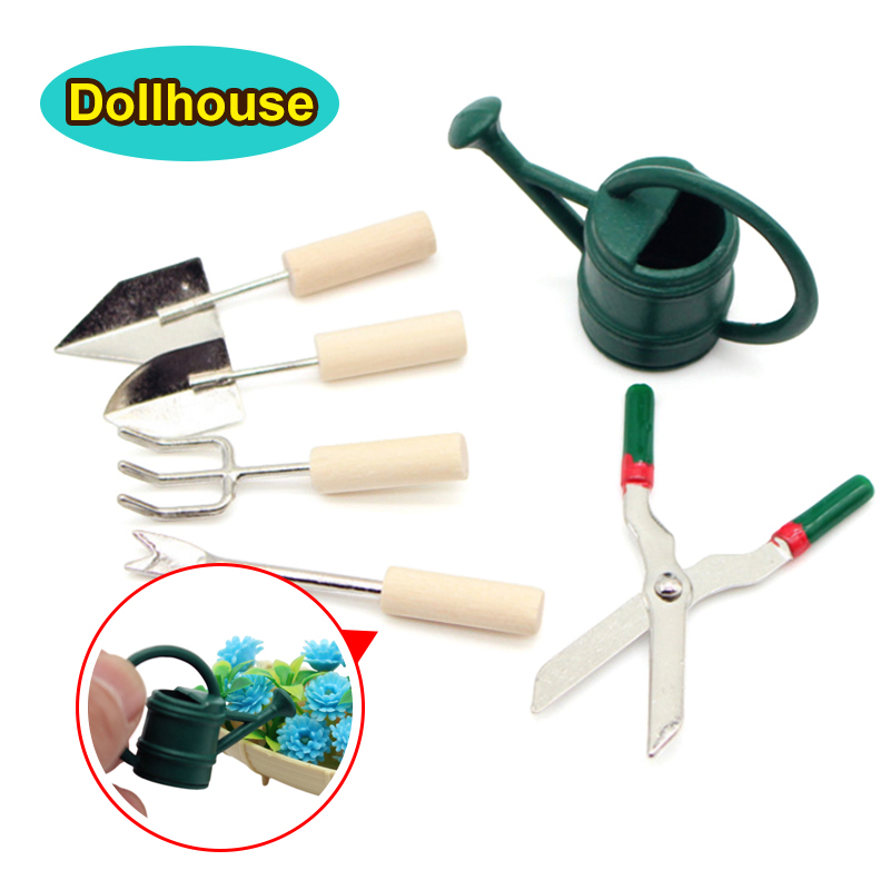 Gardening Tools Set - 1/12 Dollhouse Simülasyon sulama kovası Kürek