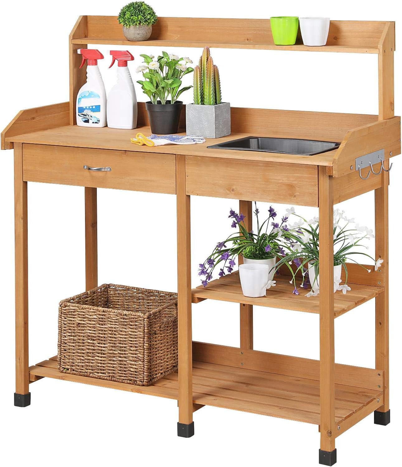 Gardening Tools Wooden - Lavabolu ve Çekmeceli Saksı Tezgahı, Dış