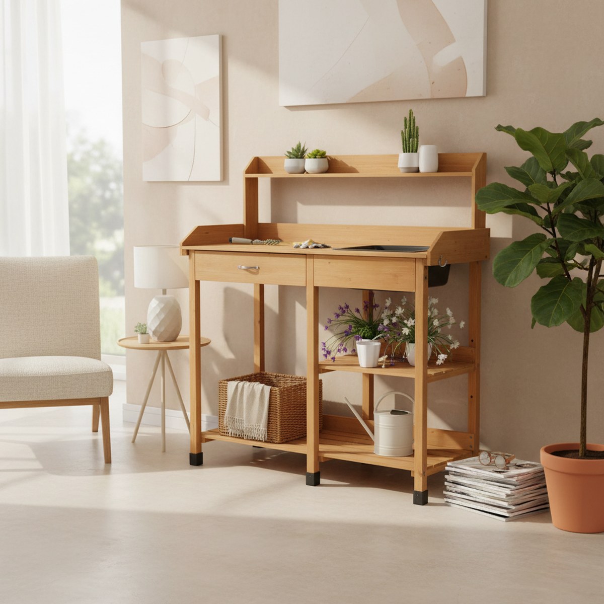 Gardening Tools Wooden - Ahşap Saksı Tezgahı Bahçe Çalışma İstasyonu